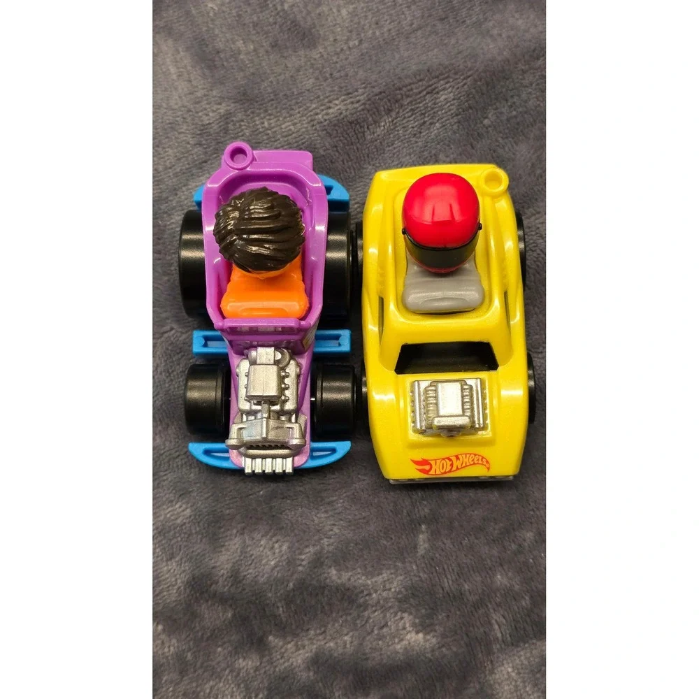Fisher Price Little People Hot Wheels Racing Cars Purple Hot Rod Yellow Racer
